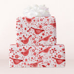 Bird Watercolor Red Christmas Holidays Wrapping Paper<br><div class="desc">Modern watercolor painting of red and white birds and flowers.  A pretty and festive pattern,  perfect for Christmas and the winter Holidays.  Original art by Nic Squirrell.</div>