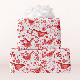 Bird Watercolor Red Christmas Holidays Wrapping Paper