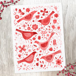 Bird Watercolor Red Holiday Postcard<br><div class="desc">Festive red watercolor birds and flowers on a white background.  Original art by Nic Squirrell.</div>