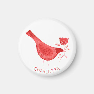 Bird Watercolor Red Personalized Magnet