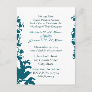 Bird Wedding Invitation Sea Blue Font on White