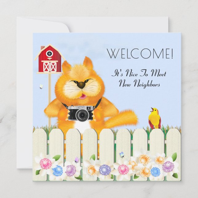 Bird Welcomes Cat To The Neighborhood New Home Card (Front)