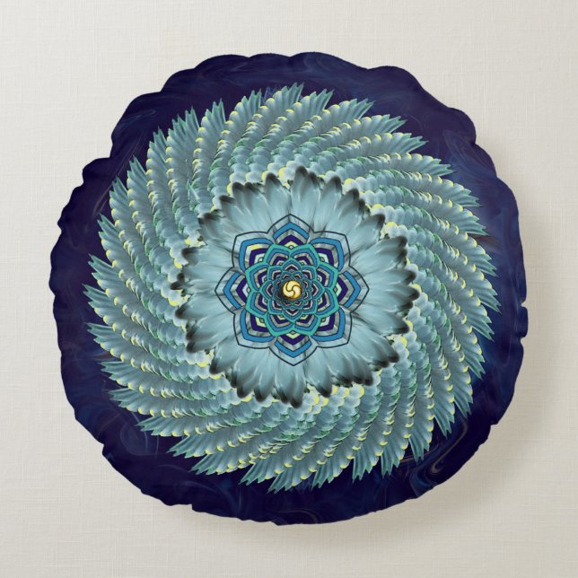 Bird Wing Lotus Mandala Round Pillow (Front)