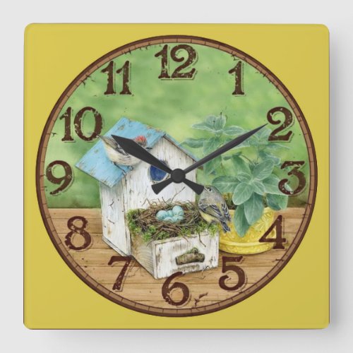Bird with Birdhouse Square Wall Clock