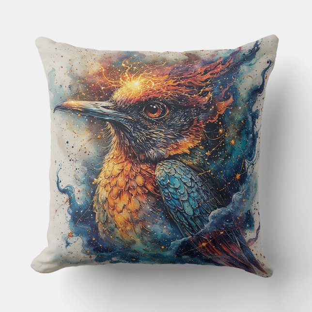 Bird With Fiery Colors and Intense Contrast Throw Pillow (Front)