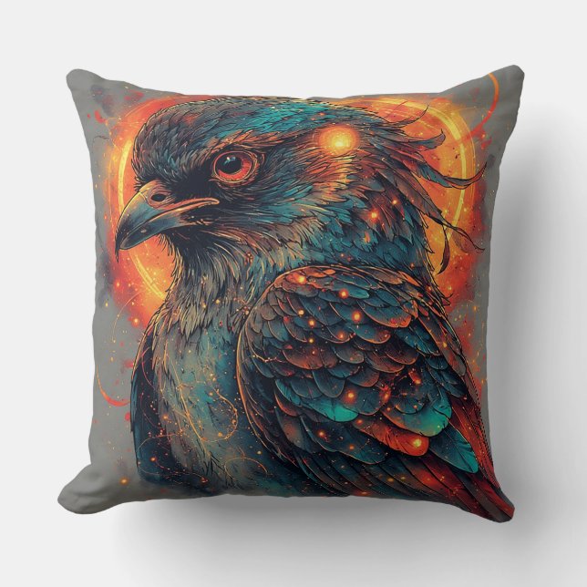 Bird With Fiery Colors and Intense Contrast Throw Pillow (Front)