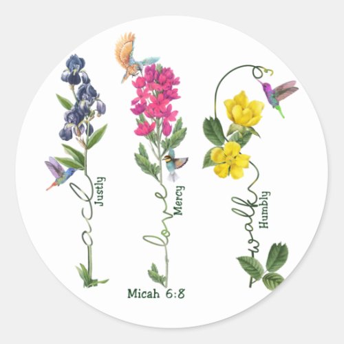 Bird With Flower Justice Love Mercy And Walk Jesus Classic Round Sticker
