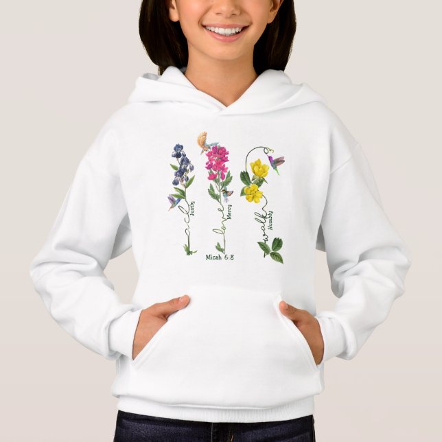 Bird With Flower Justice Love Mercy And Walk Jesus Hoodie (Front)