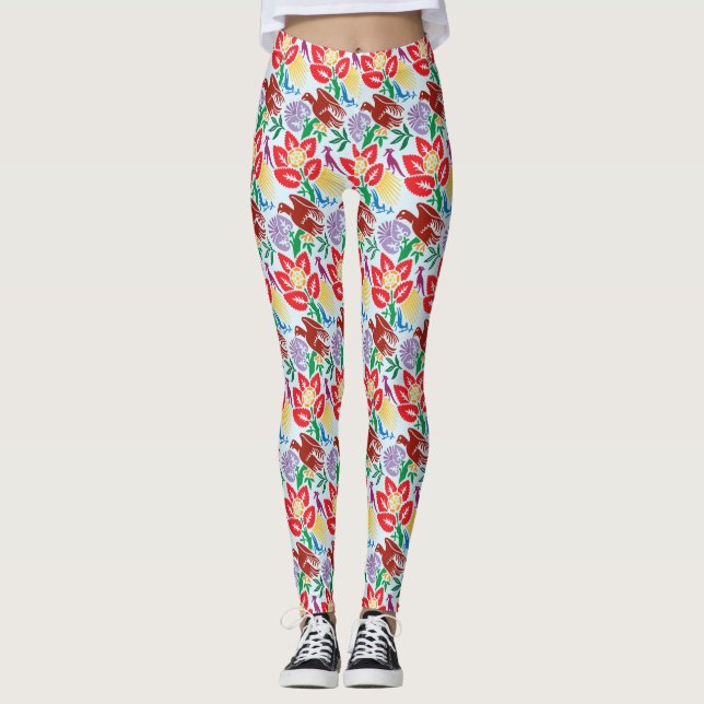 Bird With Flower Pattern Leggings (Front)