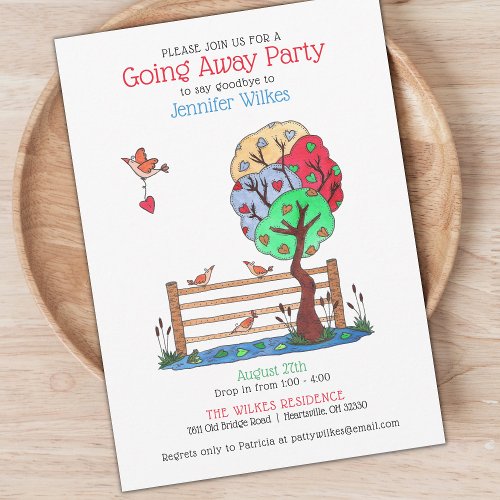 Bird with Heart Tree Going Away Invitation