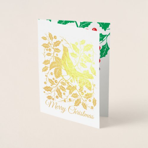 Bird with Holly  Berries Foil Holiday Card