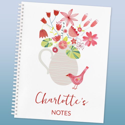 Bird with Jug of Flowers Personalized Name Notebook