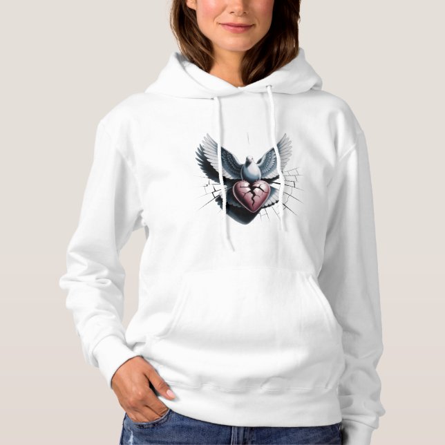 bird with large wings, broken heart, T-Shirt Hoodie (Front)