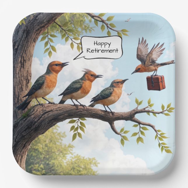 Bird With Office Briefcase Retirement Paper Plates (Front)
