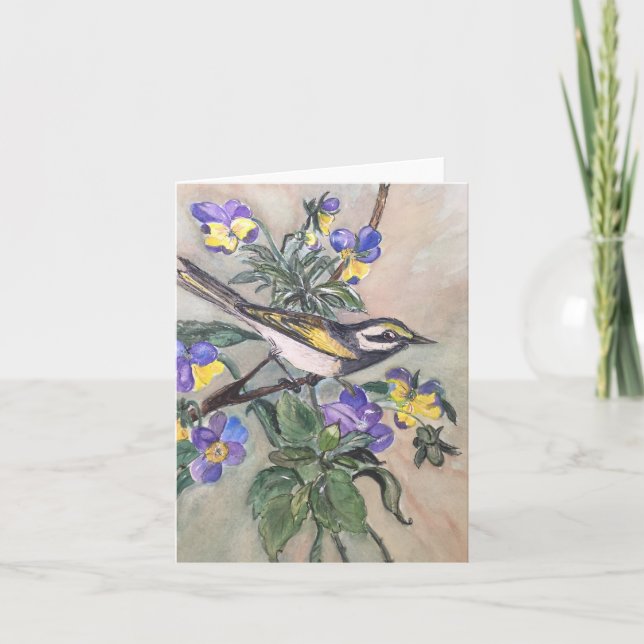Bird with pansies notecard (Front)