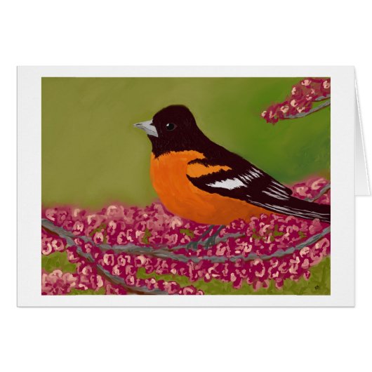 Bird with Pink Flowers Cards (Front Horizontal)