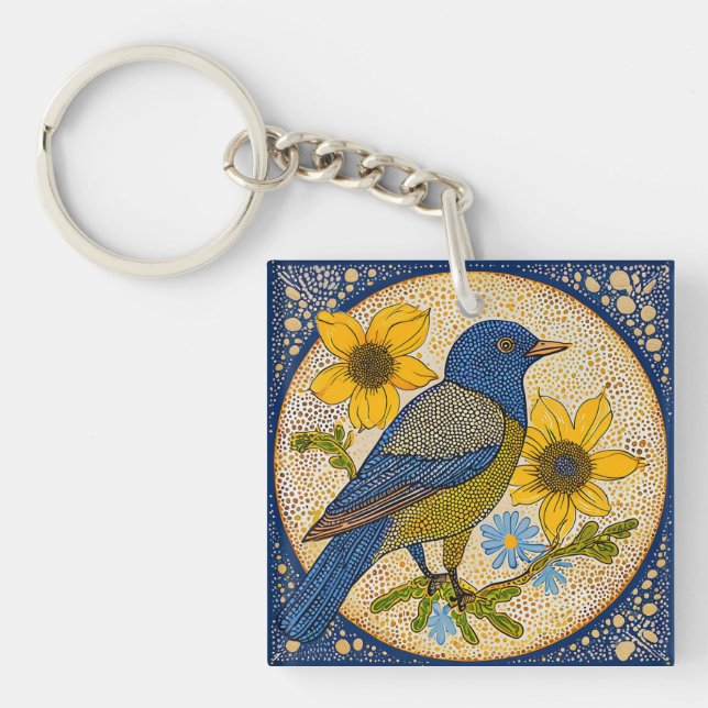 🌻 Bird With Sunflowers Nature Gift Birds Lover Keychain (Front)