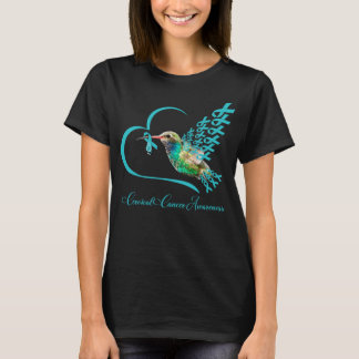 Bird with Teal Ribbon Heart Cervical Cancer T-Shirt