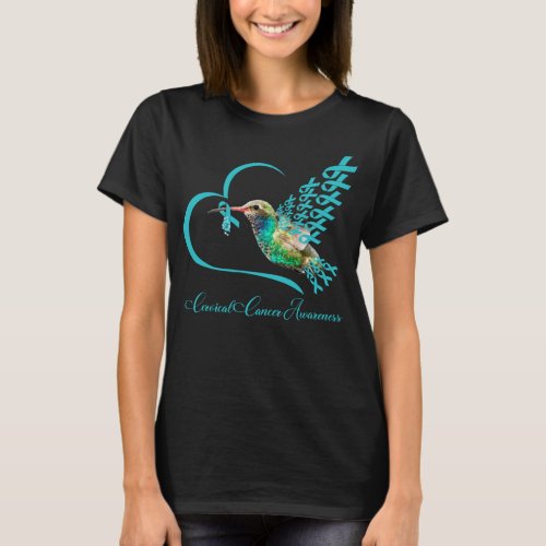 Bird with Teal Ribbon Heart Cervical Cancer T_Shirt