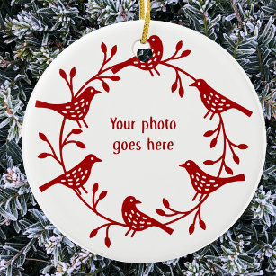 Bird Wreath Modern Scandi Photo Ceramic Ornament