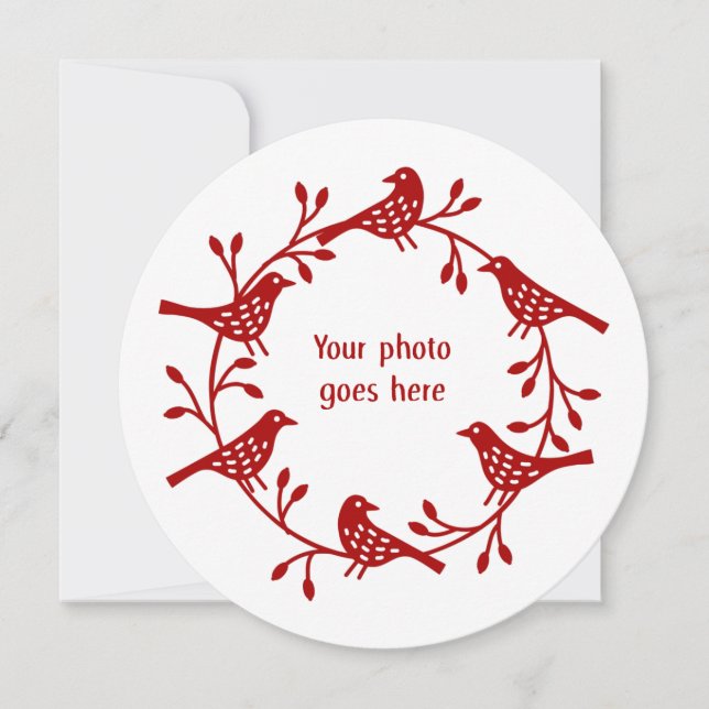 Bird Wreath Modern Scandi Photo Christmas Card (Front)
