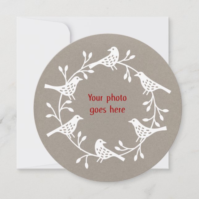 Bird Wreath Modern Scandi Photo Christmas Holiday Card (Front)