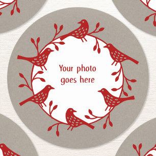 Bird Wreath Modern Scandi Photo Classic Round Sticker