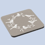 Bird Wreath Modern Scandinavian Beverage Coaster<br><div class="desc">Pretty festive Scandinavian bird and rosehip wreath. White on a neutral background.</div>