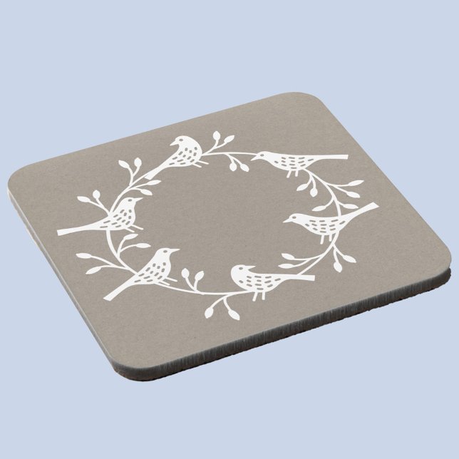 Bird Wreath Modern Scandinavian Beverage Coaster (White Scandinavian bird wreath festive drinks coaster)