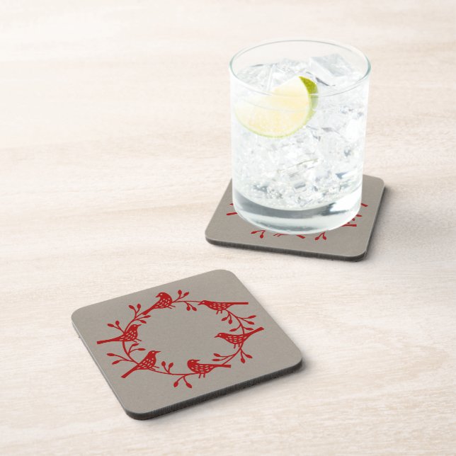 Bird Wreath Modern Scandinavian Beverage Coaster (Right Side)