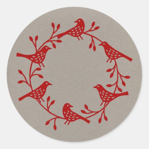 Bird Wreath Modern Scandinavian Style Classic Round Sticker