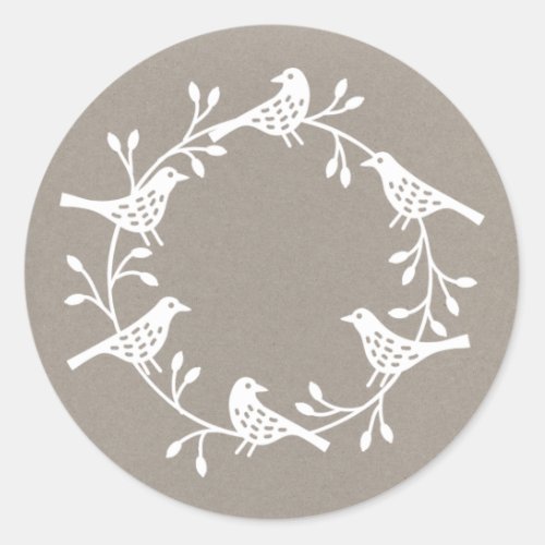 Bird Wreath Modern Scandinavian Style Classic Round Sticker