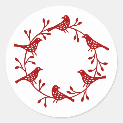 Bird Wreath Modern Scandinavian Style Classic Round Sticker