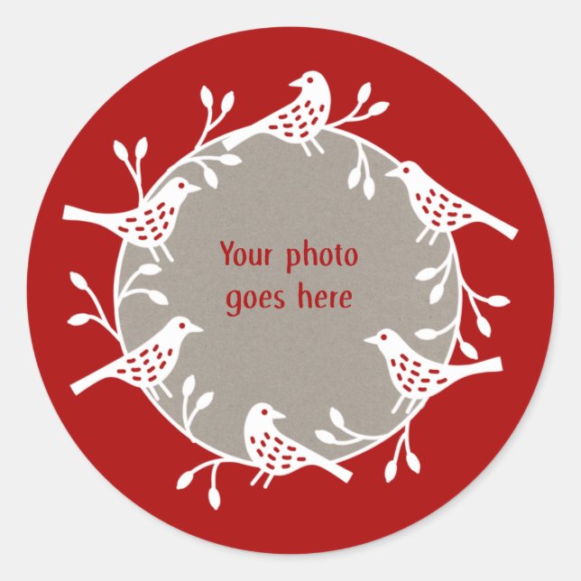 Bird Wreath Photo Classic Round Sticker (Front)