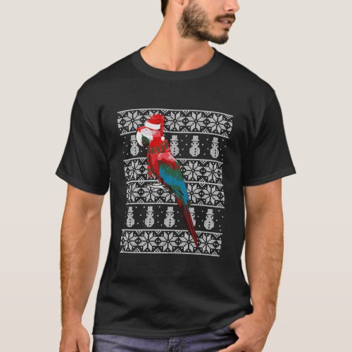 Bird Xmas Santa Hat Scarlet Macaw Ugly Christmas T_Shirt