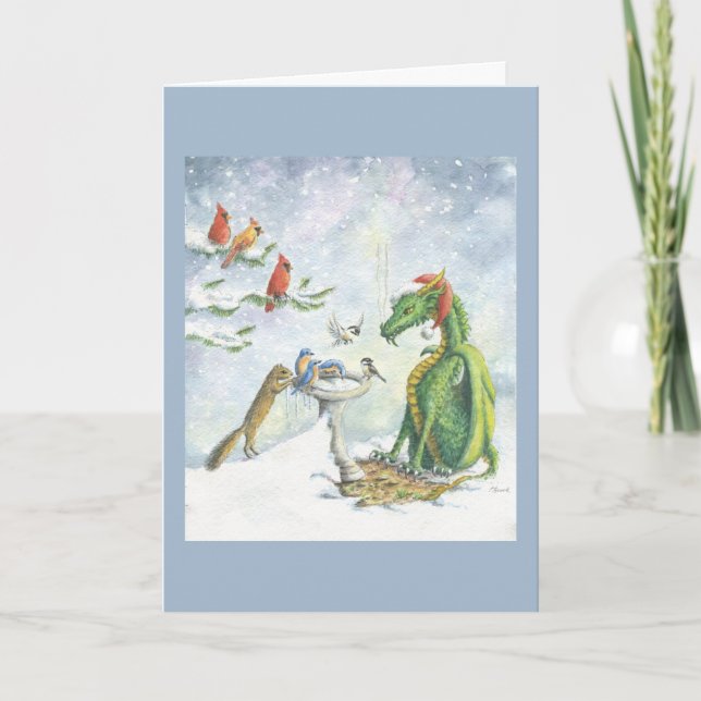 Birdbath Holiday Dragon- Greeting card (Front)