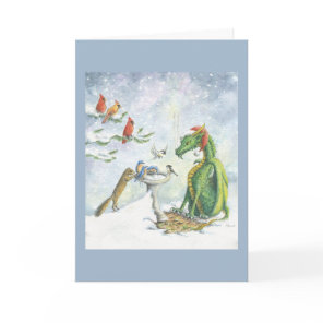 Birdbath Holiday Dragon- Greeting card