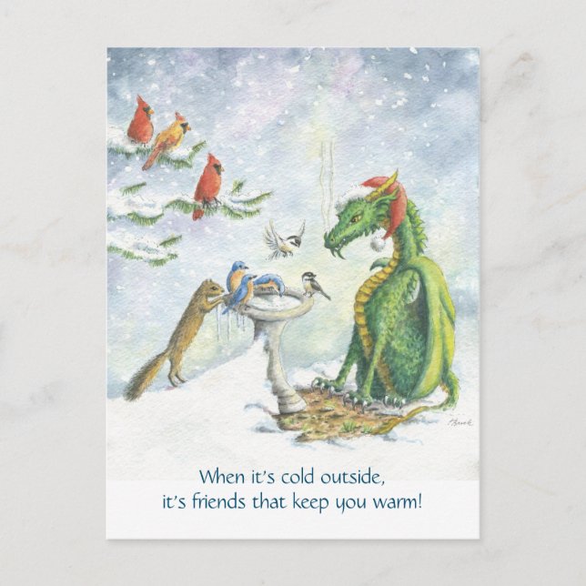 Birdbath Holiday Dragon postcard (Front)