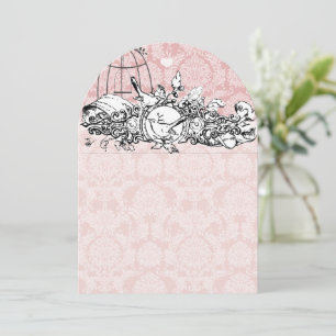 Birdcage Damask Acorn Vintage Love Birds Invitation