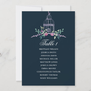 Birdcage floral seating chart. Navy wedding flower Invitation
