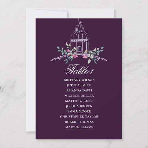 Birdcage floral seating chart Purple wedding Invitation