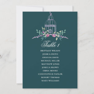 Birdcage floral seating chart. Teal wedding flower Invitation