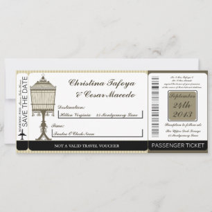 Birdcage/Gray Str Boarding Pass Wedding Invitation