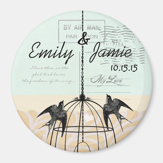 Birdcage Love Birds Wedding Badge Magnet (Front)