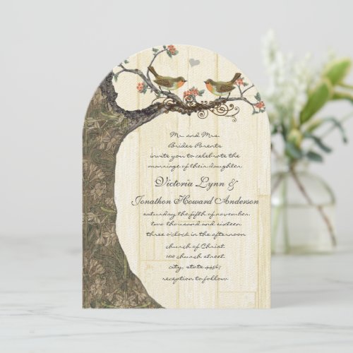 Birdcage Peach &amp; Gray Vintage Birds Wedding Invite
