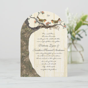 Birdcage Peach & Gray Vintage Birds Wedding Invite