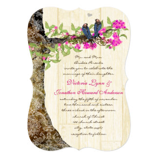 Birdcage Pink Navy Vintage Birds Wedding Damask Card