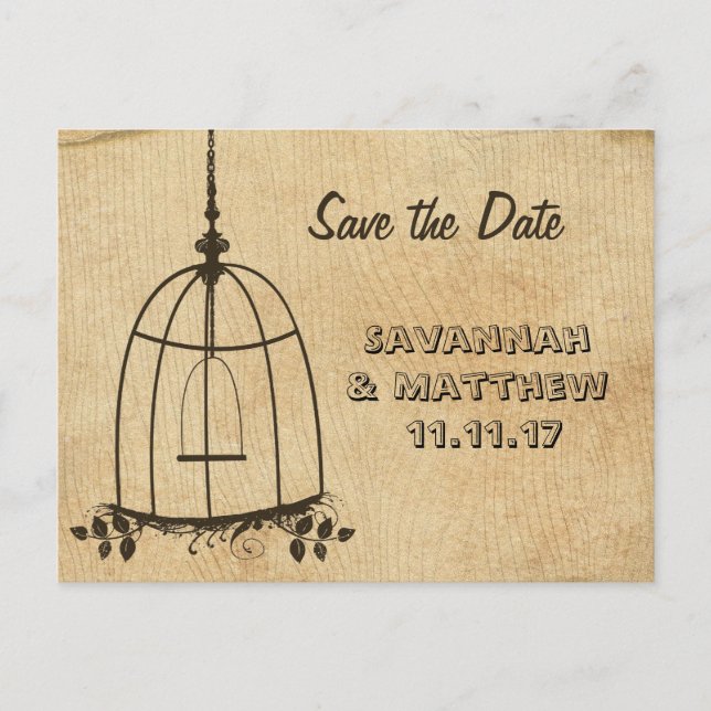 Birdcage Save the Date Announcement Postcard (Front)