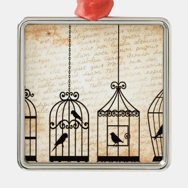 Birdcage Silhouettes Metal Ornament (Front)