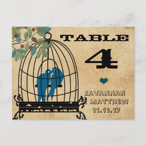 Birdcage Table Number on Wood Grain